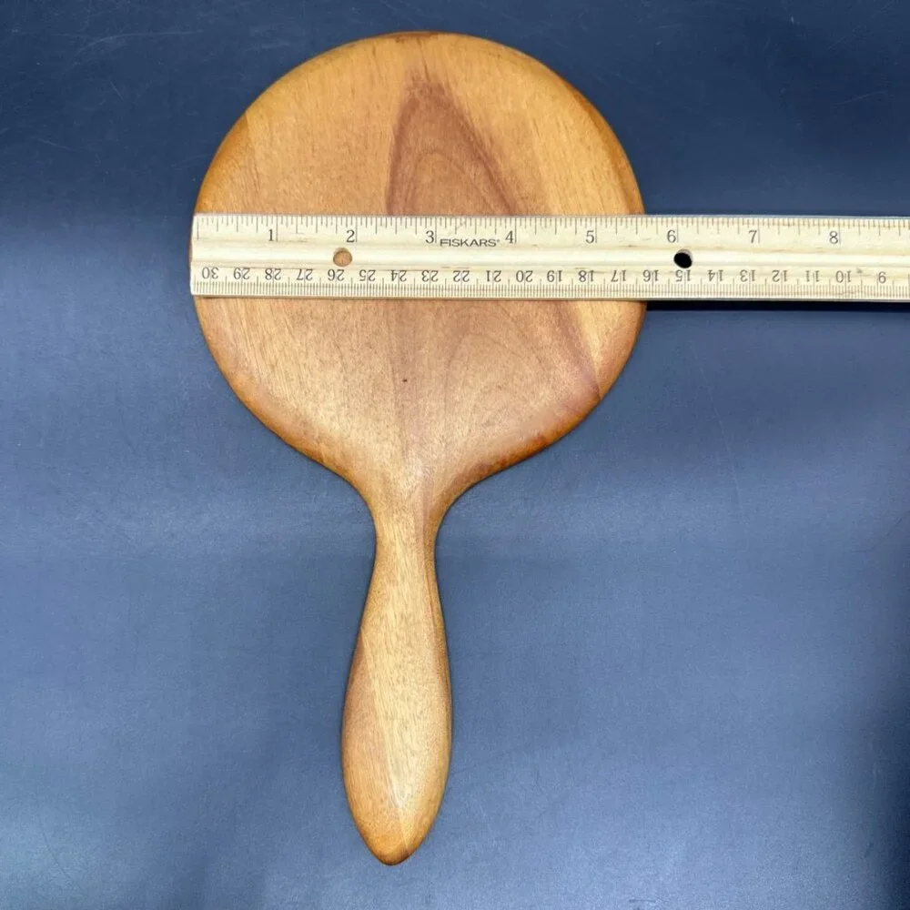 Vintage Handheld Wooden Vanity Mirror Beveled Glass Retro Bathroom Decor